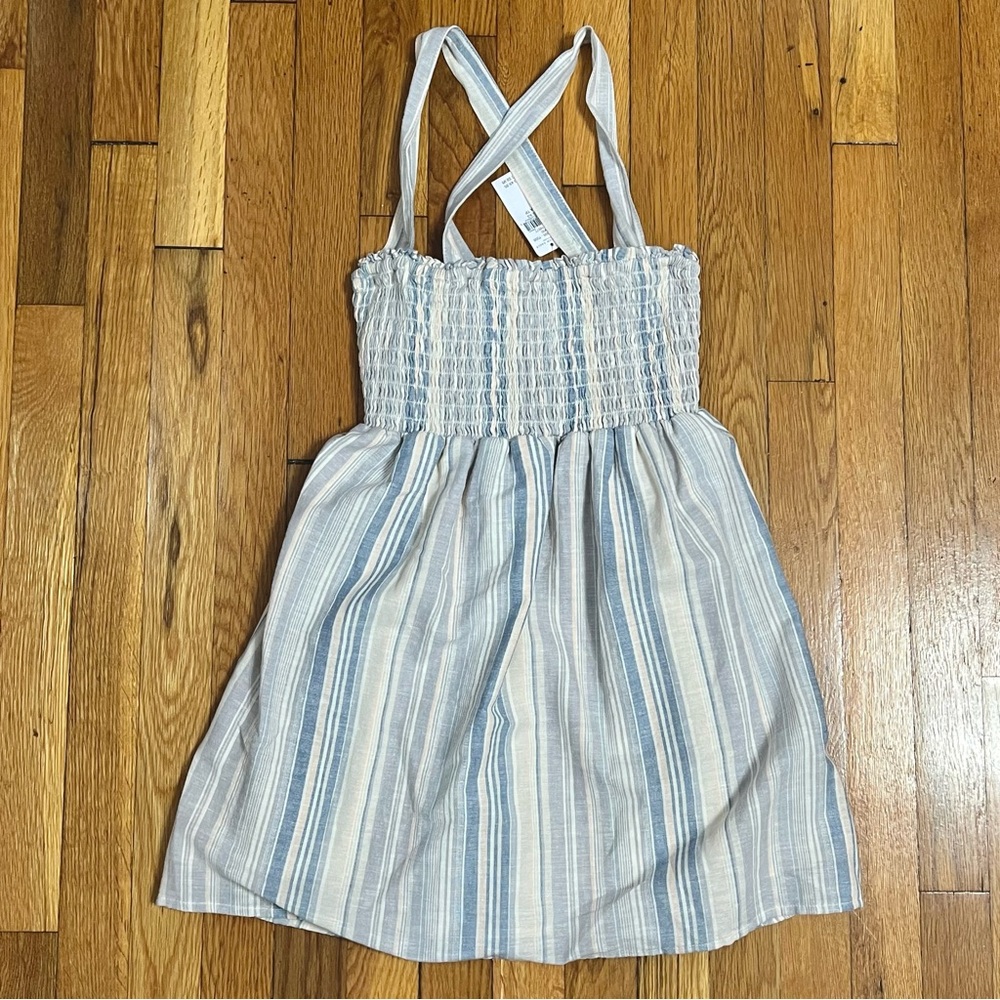 Striped Blue and Cream Strappy Linen Sundress NWT
